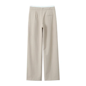 Pantalon beige élégant, coupe ample et droite