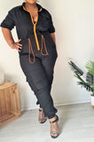 Black zipped cargo jumpsuit