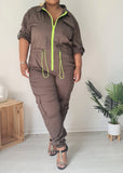 Khaki zipped cargo jumpsuit