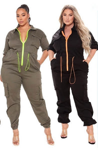 Black zipped cargo jumpsuit